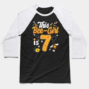 7Th Birthday Girl Bee Theme 7 Years Old Matching Party Baseball T-Shirt